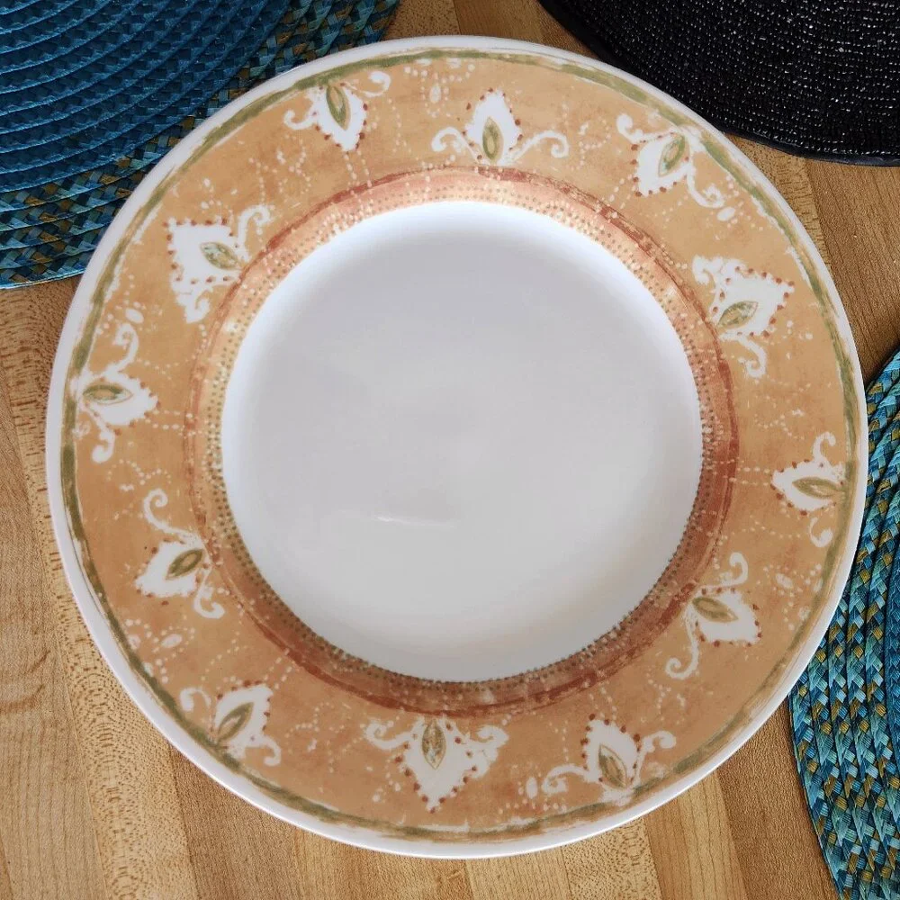 Pier 1 Moroccan Dinner Plate Gold with Green and Red 10.75